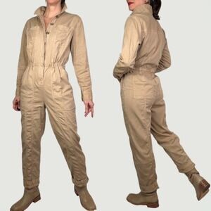 Universal Thread Tan Khaki Boiler Suit Jumpsuit Coveralls Button Front 6